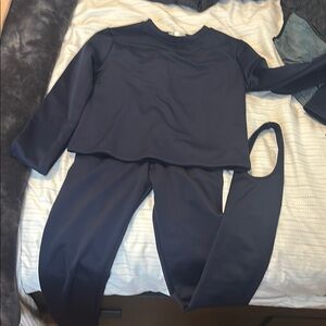 Navy Blue Long Sleeve Top and Pants Set